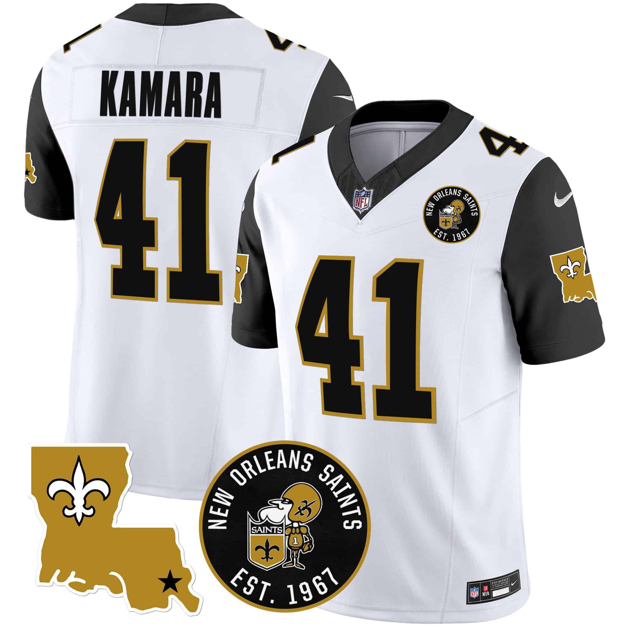 Men New Orleans Saints 41 Kamara White 2024 Nike 1967 Patch Vapor Limited NFL Jersey style 2